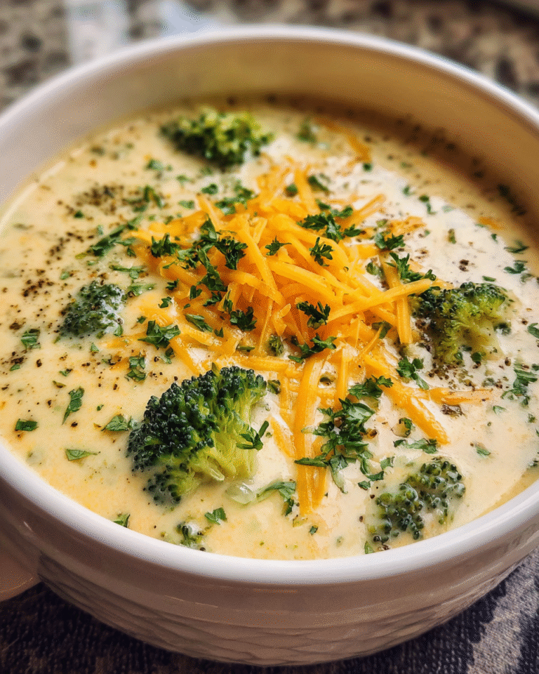 Broccoli cheddar soup in a bowl with bread