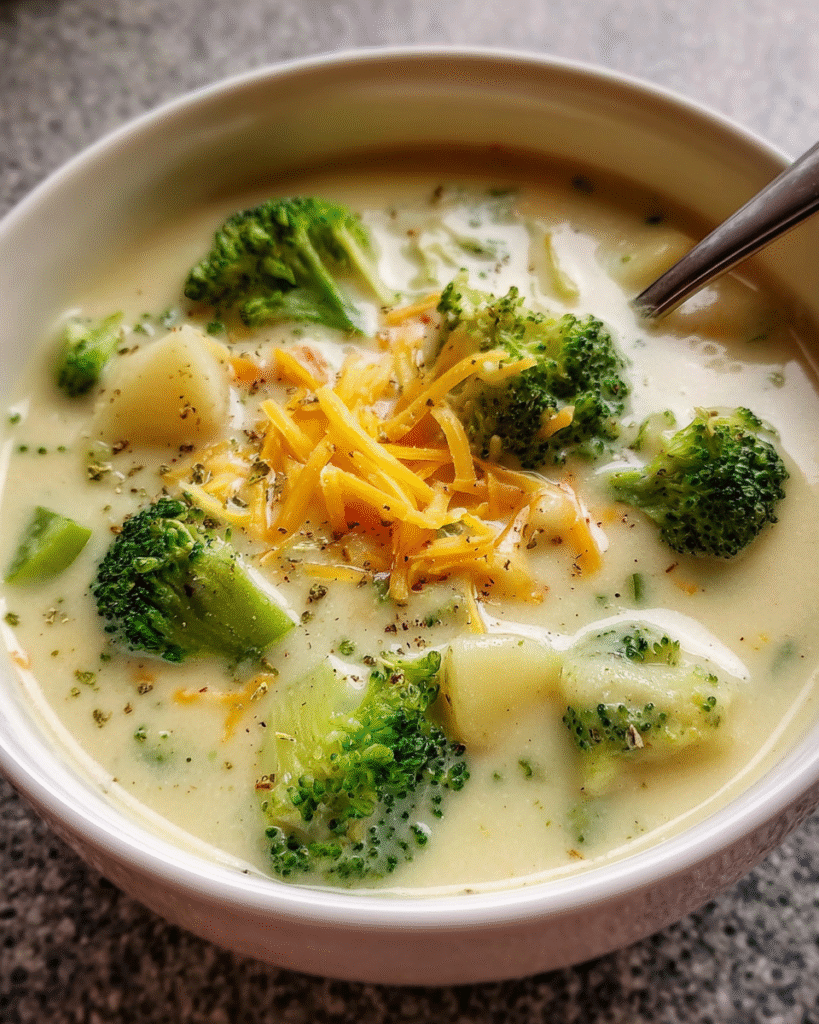 Broccoli and Potato Soup in bowl