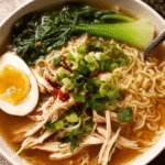 Chinese noodle soup with chicken and bok choy