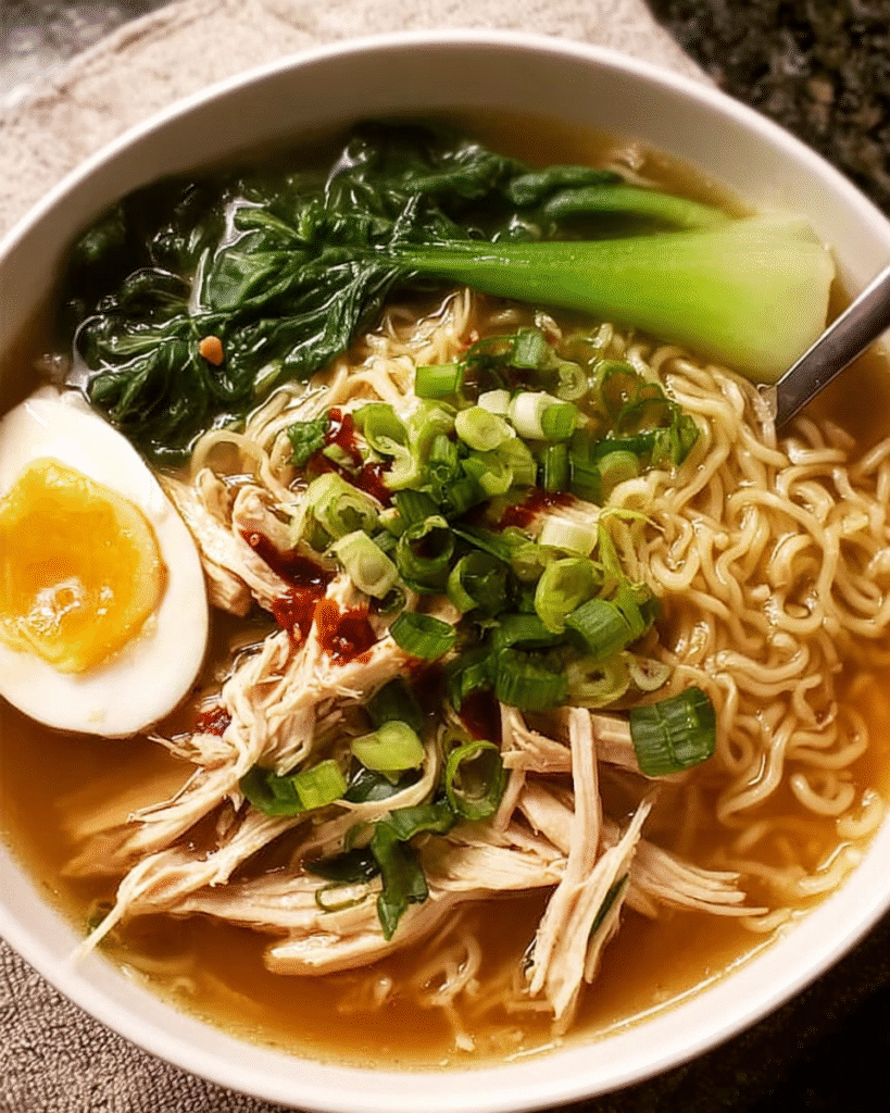 Chinese noodle soup with chicken and bok choy