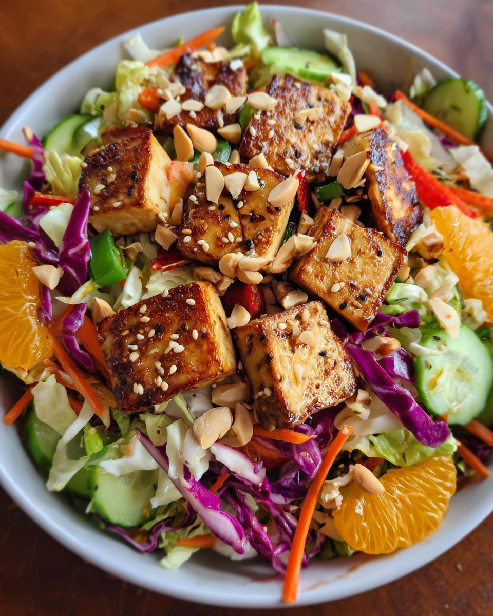 Chinese Tofu Salad with Sesame Vinaigrette in a bowl