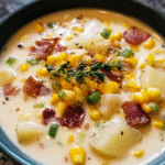 Creamy Corn Chowder with Bacon in bowl