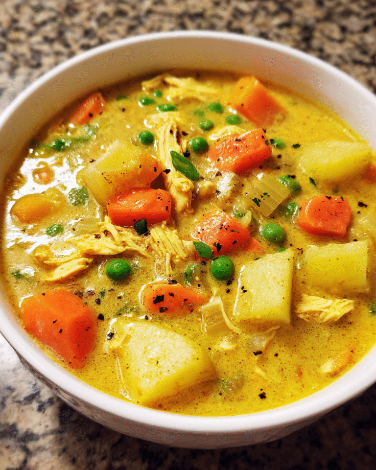 Cozy Chicken Curry Soup in a bowl with vegetables