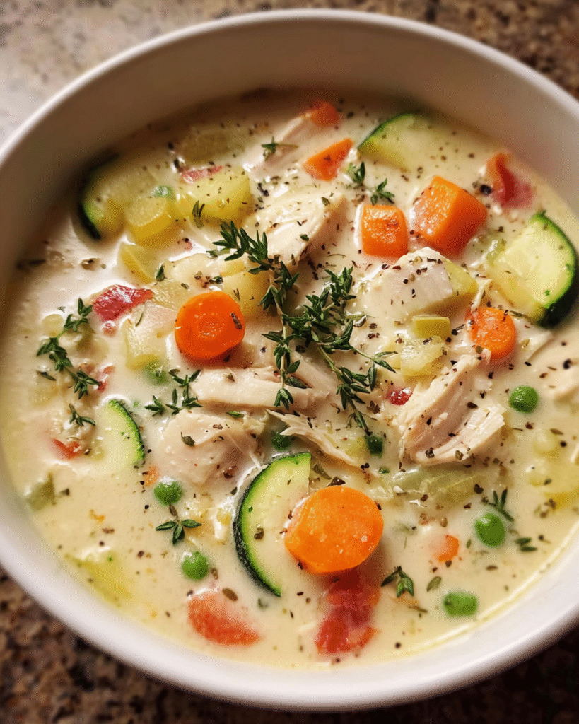 Creamy healthy soup in rustic bowl