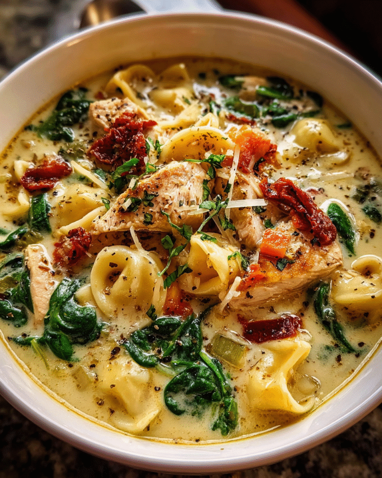 Creamy Tuscan Chicken Soup in rustic bowl
