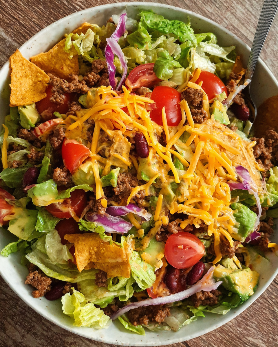 Doritos Taco Salad in Wooden Bowl
