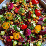 Easy Mediterranean Farro Salad in rustic bowl