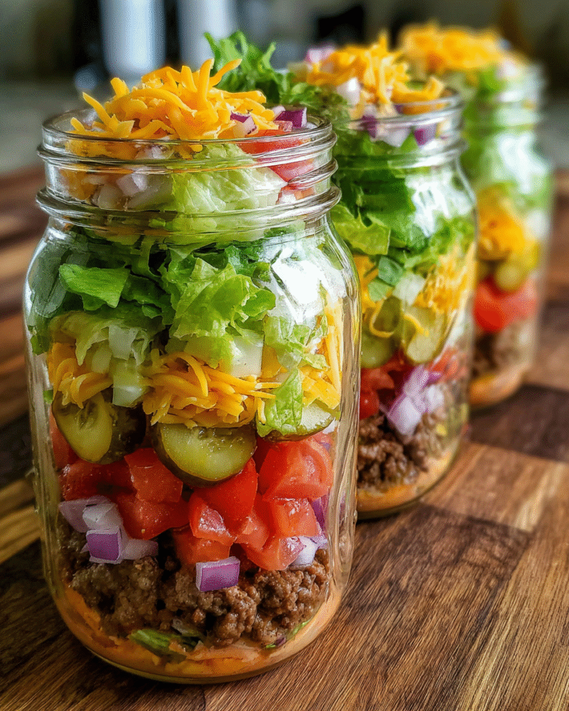 Easy Big Mac Salad Recipe served in a wooden bowl