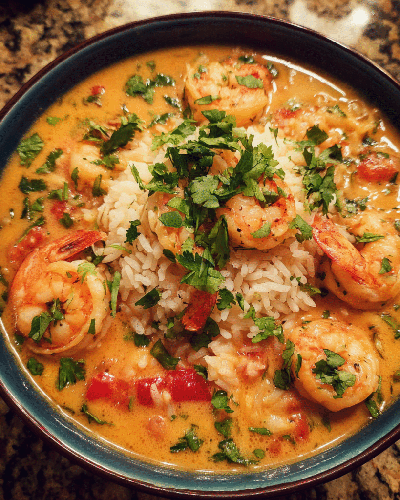Easy Thai Shrimp Soup with coconut curry