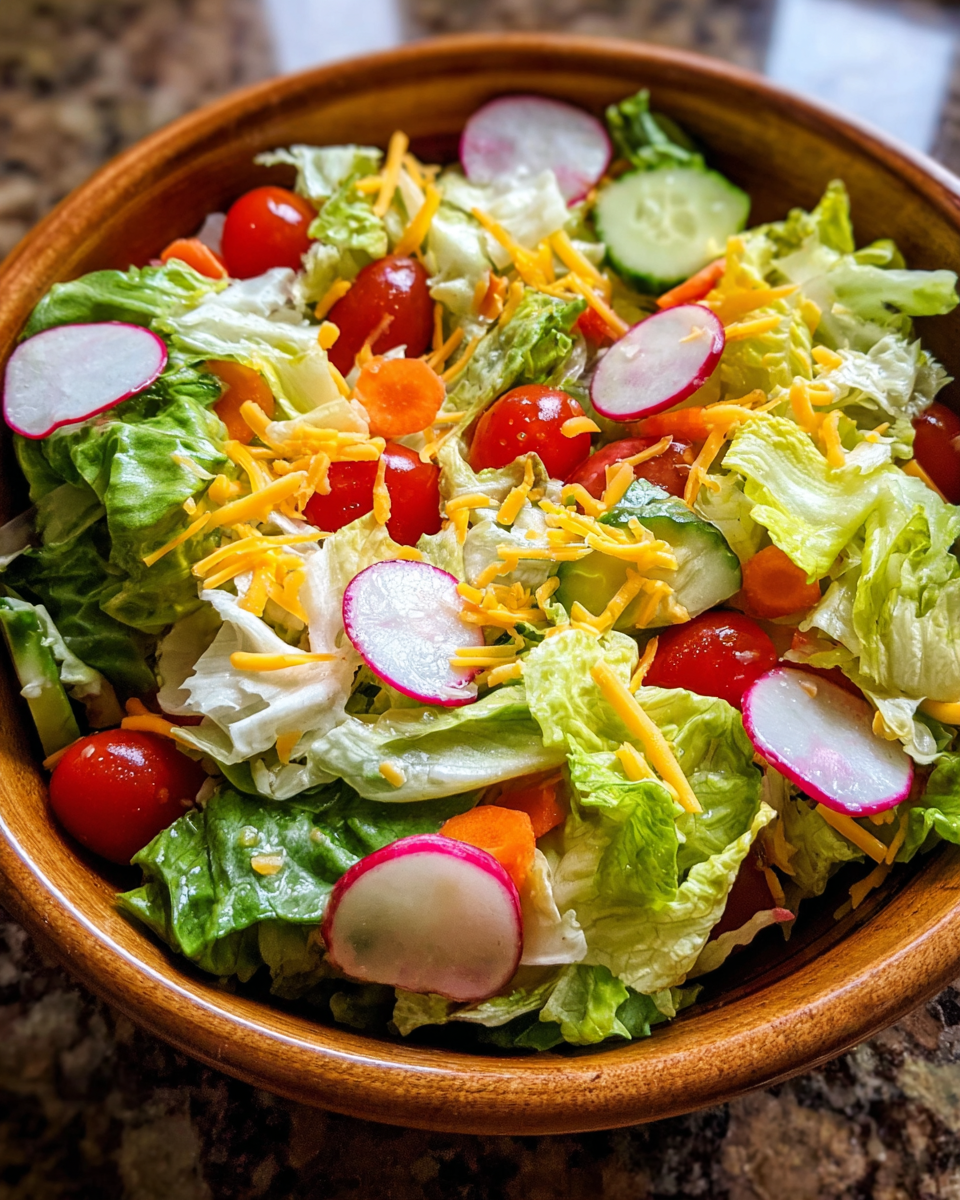 Easy Tossed Salad in rustic bowl