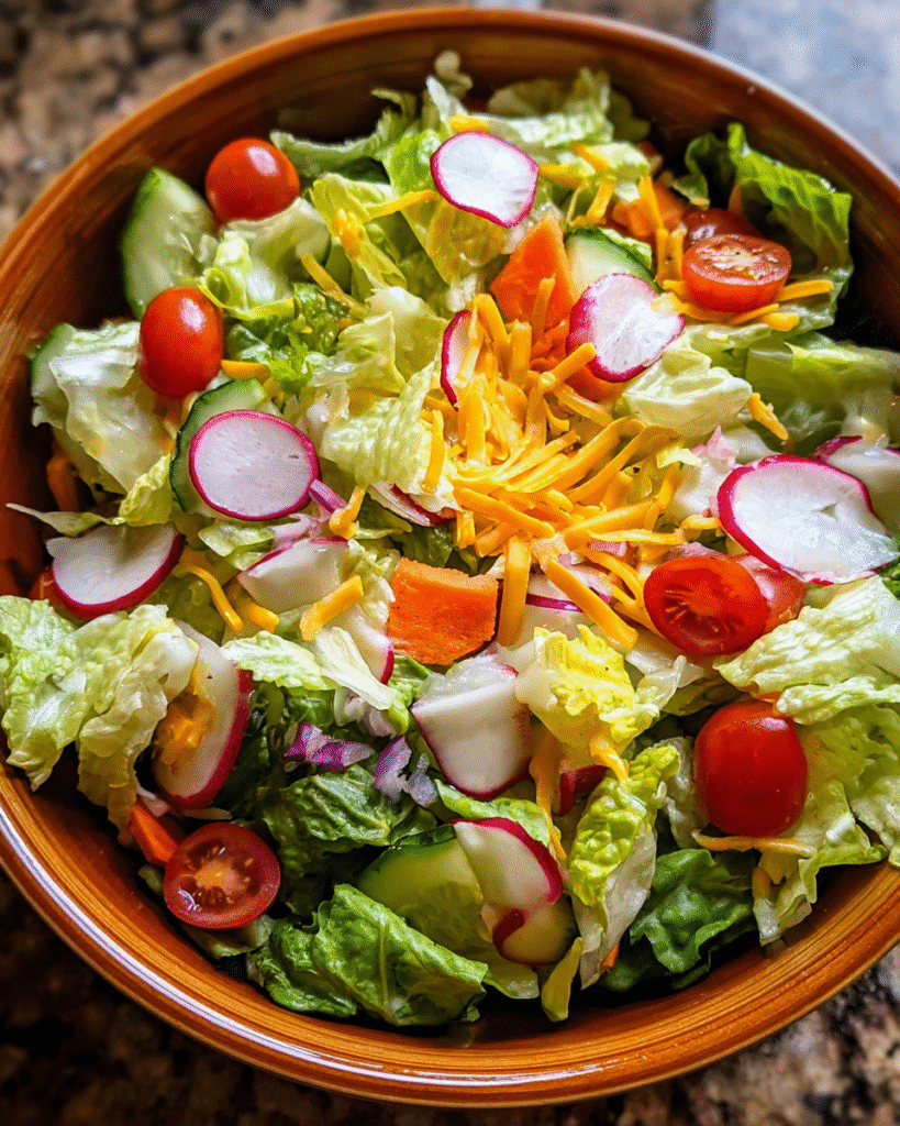 Easy Tossed Salad in rustic bowl