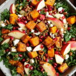 Fall Harvest Salad with Butternut Squash and Apple in rustic setting