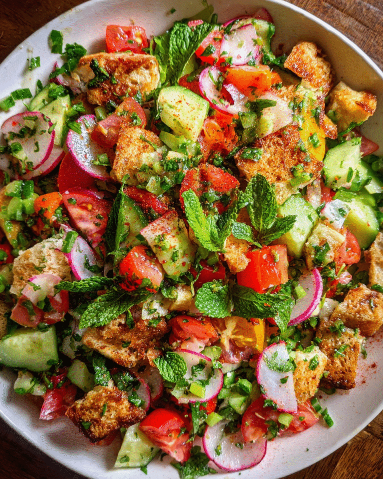 Fattoush Salad in a ceramic bowl