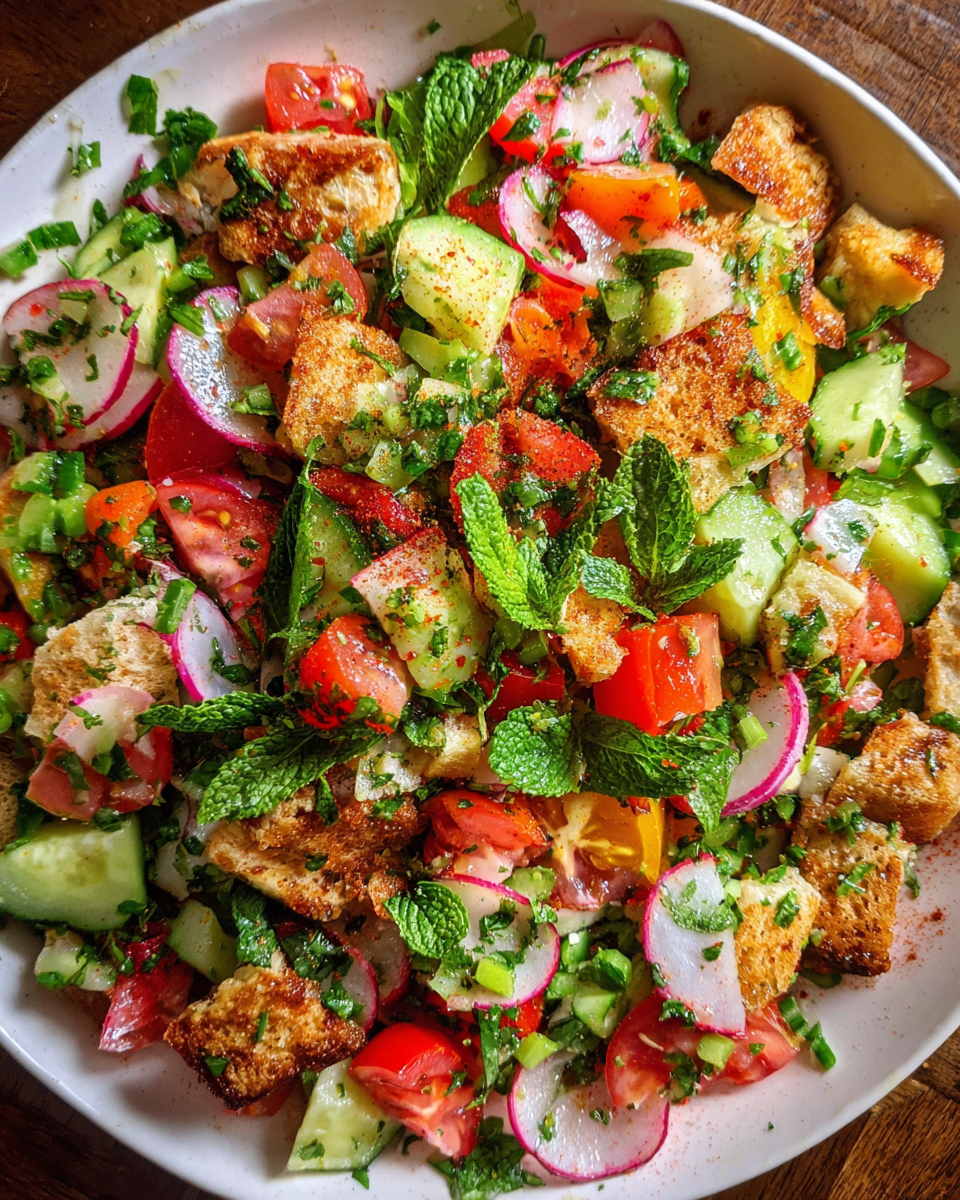 Fattoush Salad in a ceramic bowl