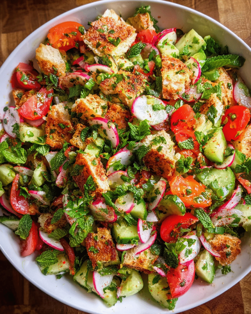 Fattoush Salad in a ceramic bowl