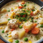 Fish Chowder Soup served in a rustic bowl