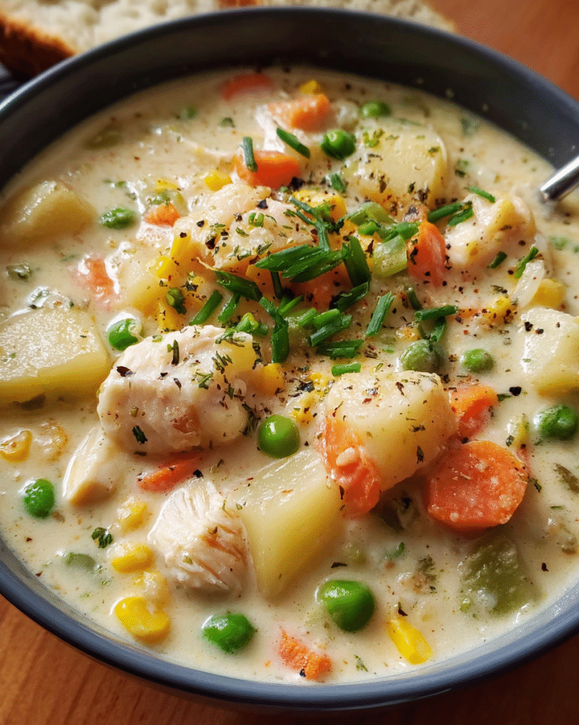 Fish Chowder Soup served in a rustic bowl
