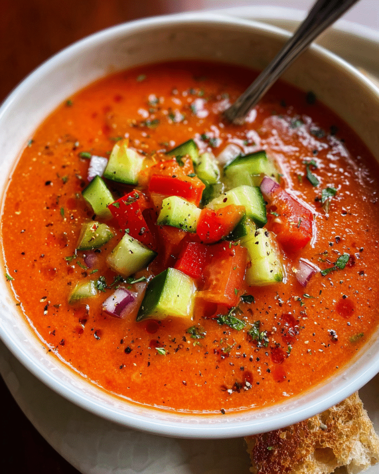 Gazpacho served in bowl with fresh ingredients