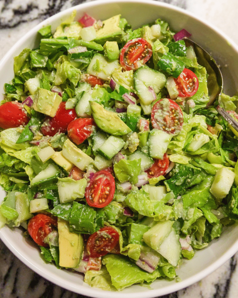 Green Goddess Salad served in ceramic bowl