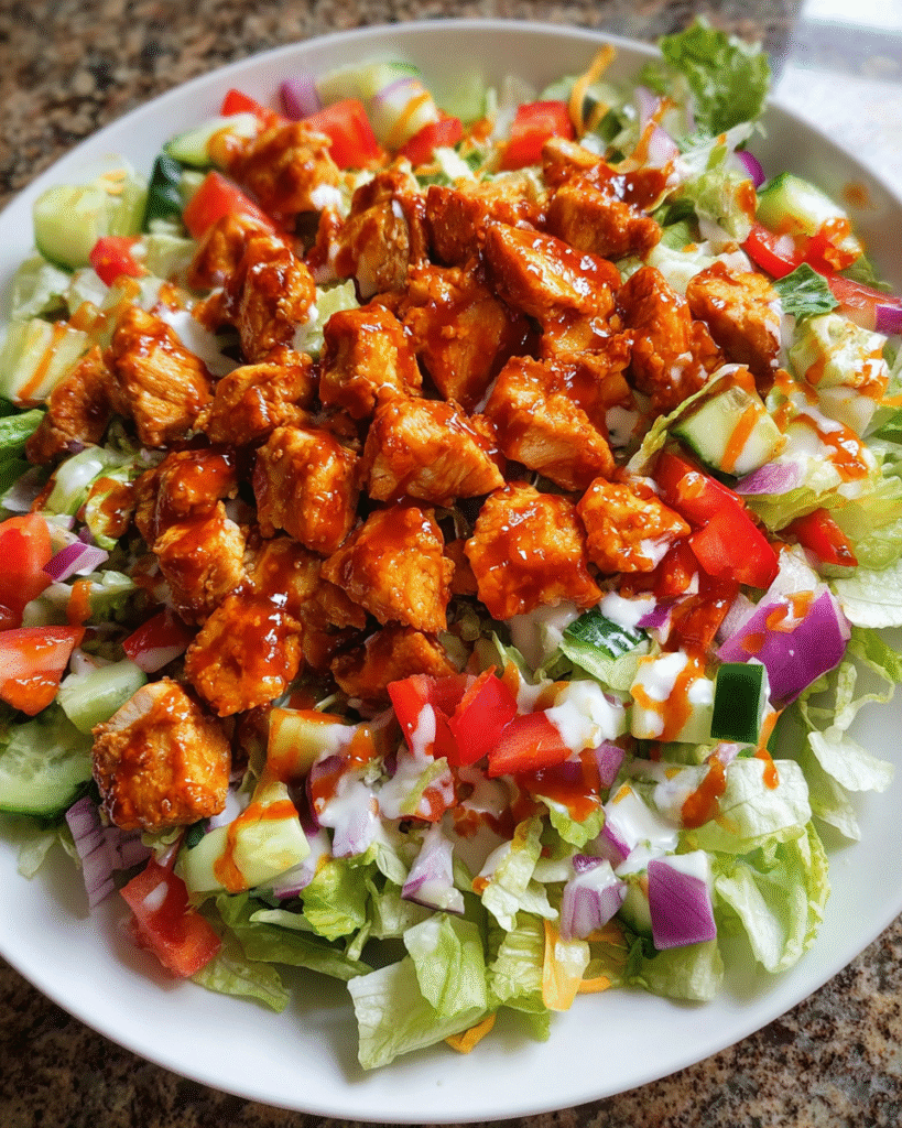 Honey hot chicken salad in a bowl