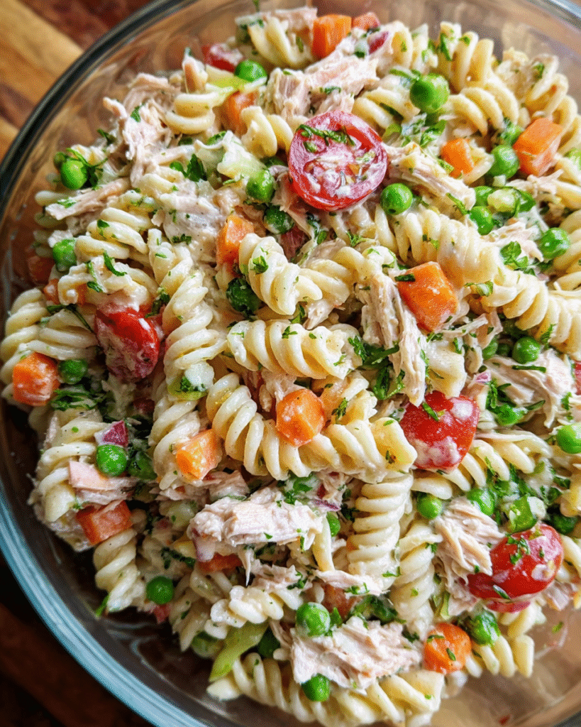 Healthy Tuna Pasta Salad in bowl