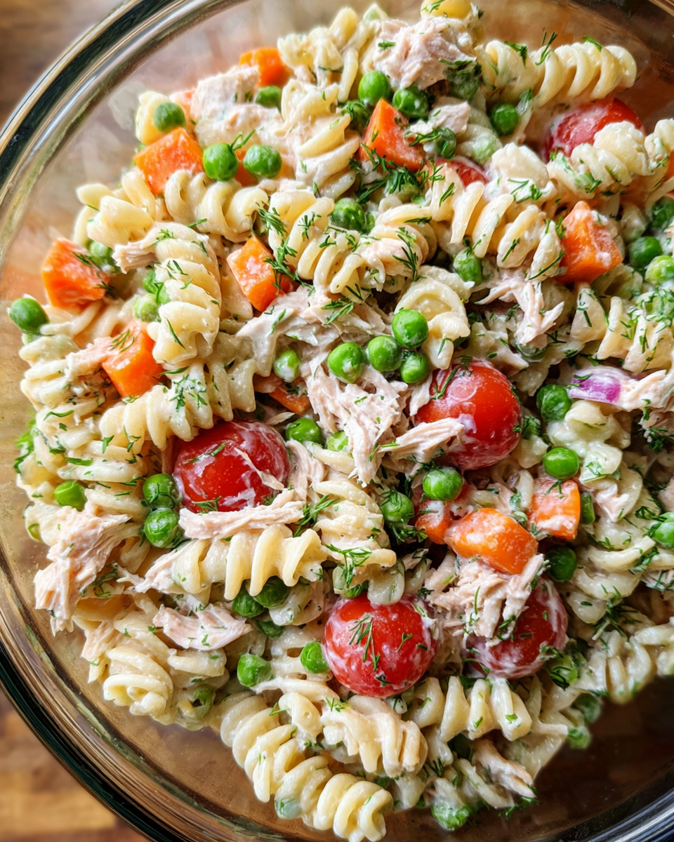 Healthy Tuna Pasta Salad in bowl