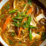 Hot and sour soup in ceramic bowl