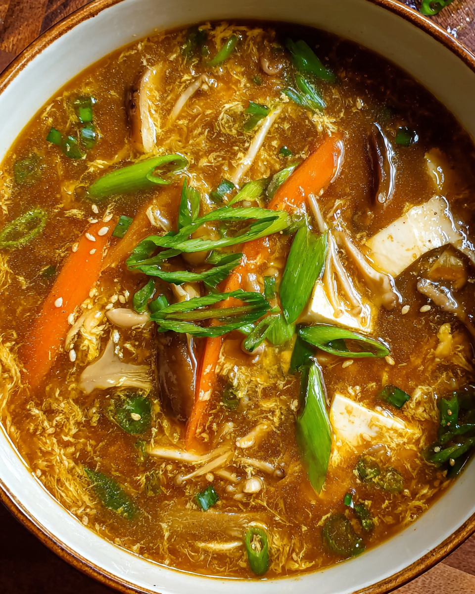 Hot and sour soup in ceramic bowl