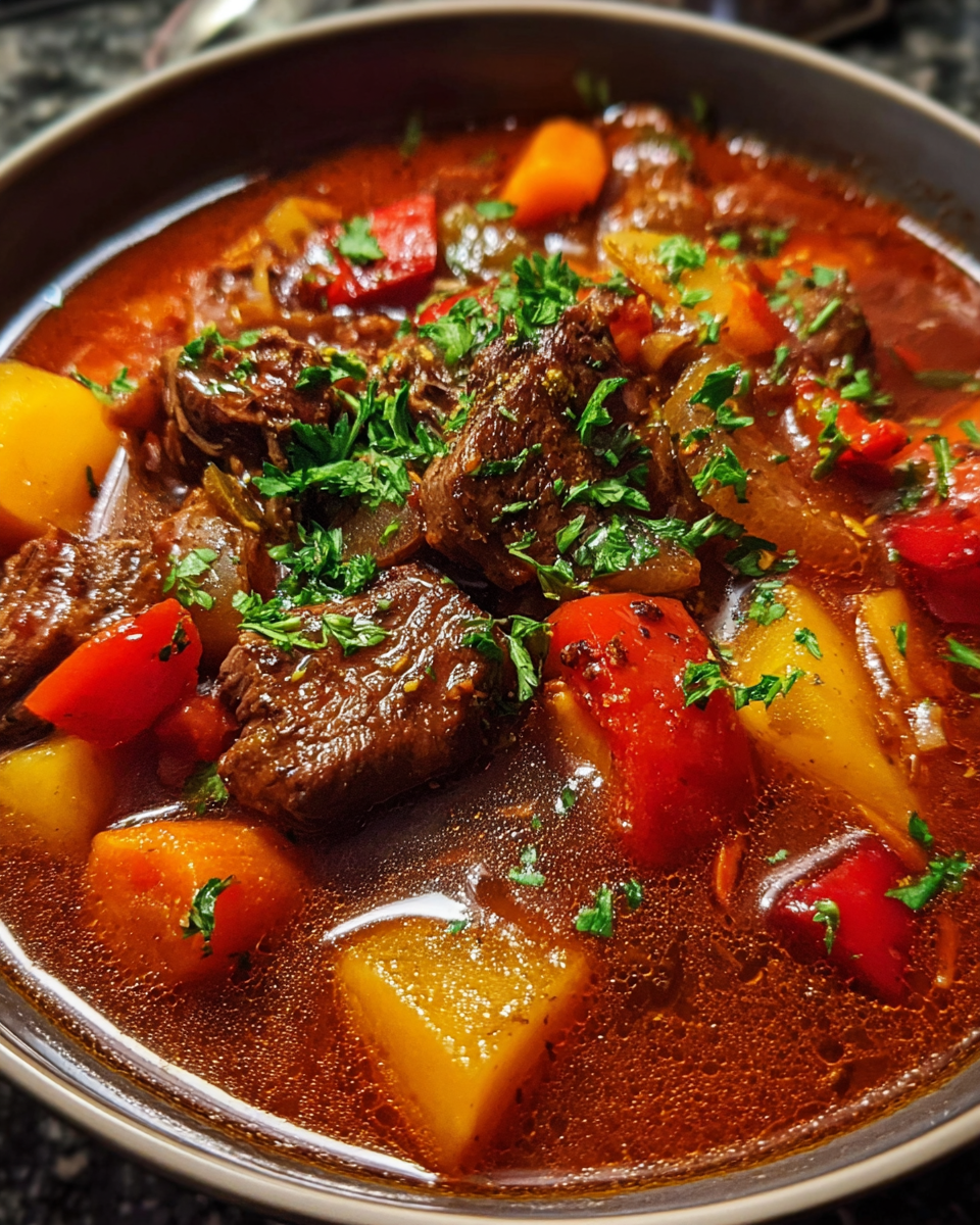 Authentic Hungarian goulash in traditional pot