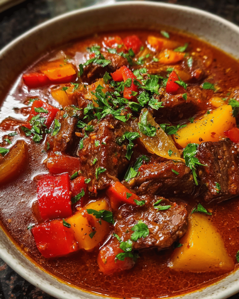 Authentic Hungarian goulash in traditional pot