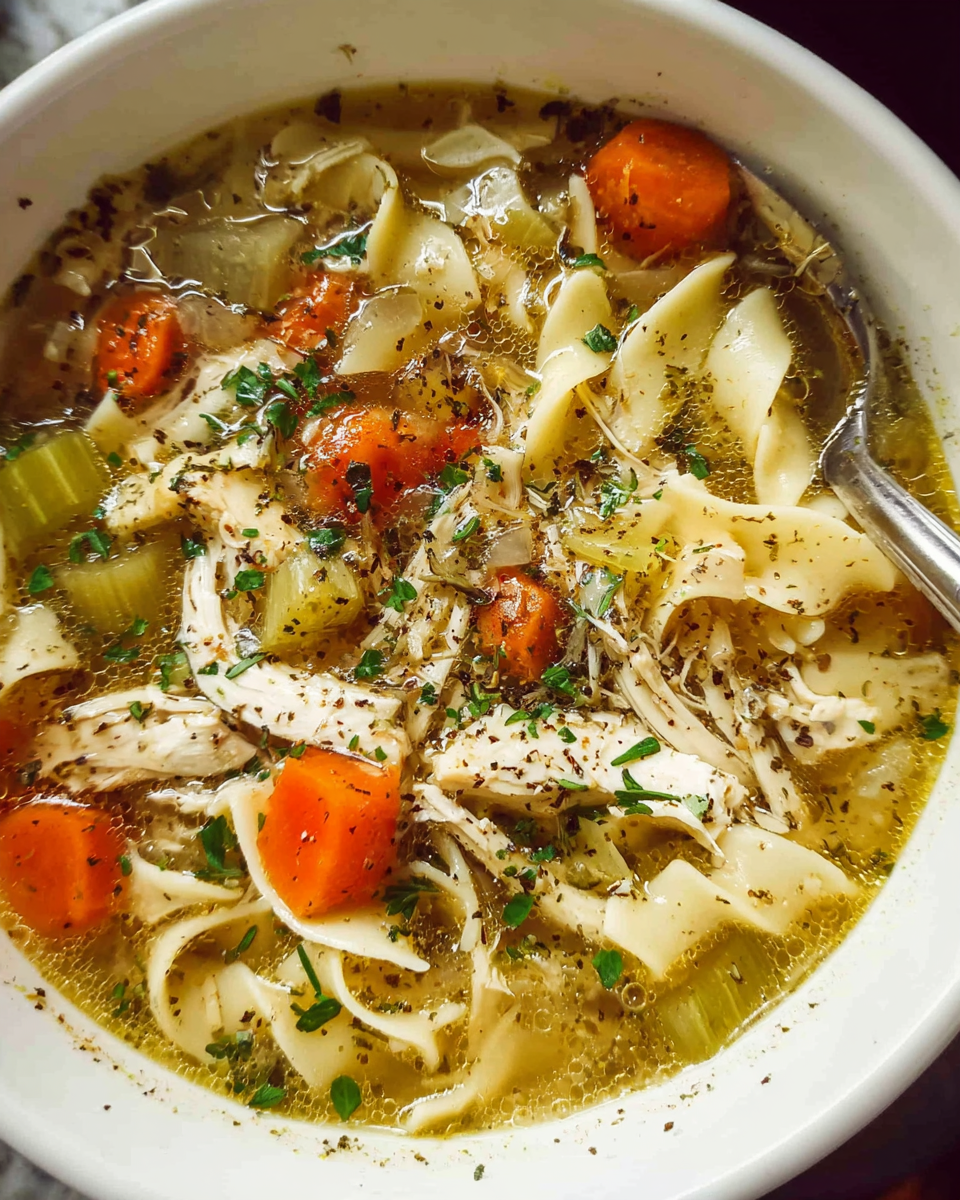 Instant Pot chicken noodle soup with herbs and noodles