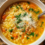 Bowl of Italian Pastina Soup with Parmesan