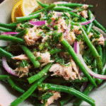 Italian Tuna Green Bean Salad on a rustic platter