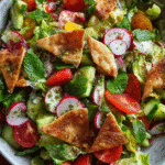 Lebanese fattoush salad with pita and sumac