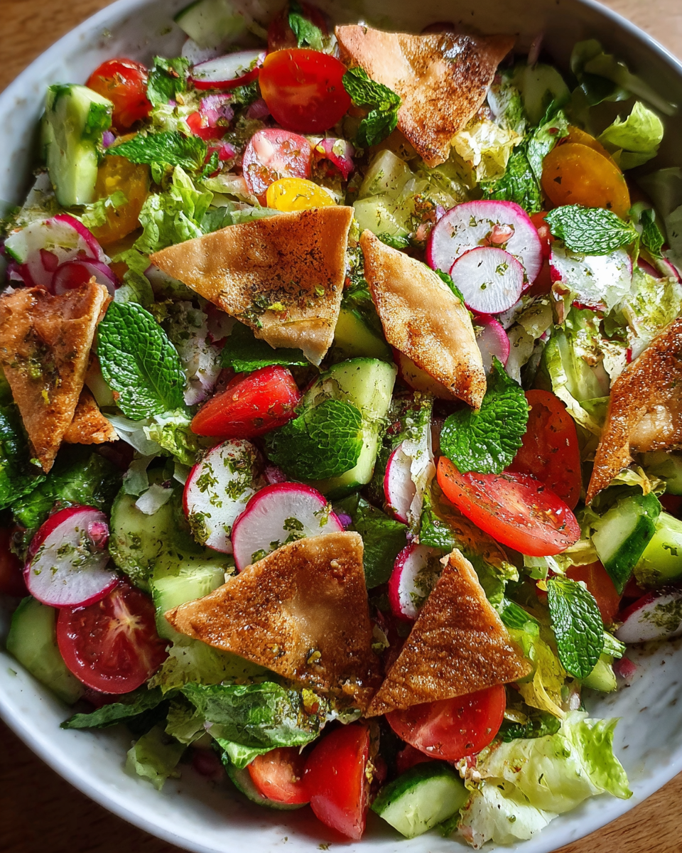 Lebanese fattoush salad with pita and sumac