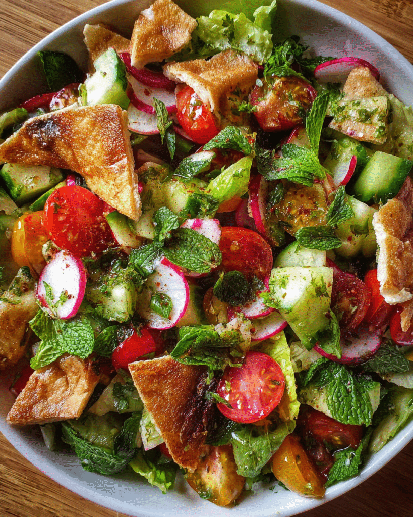 Lebanese fattoush salad with pita and sumac