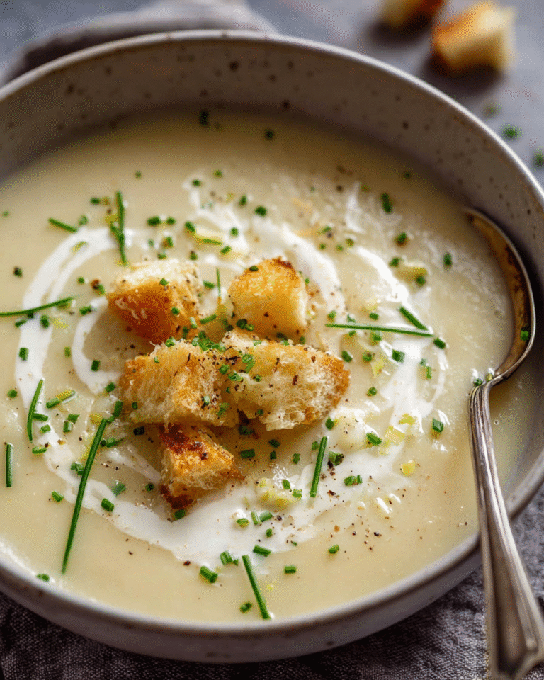 Leek and Potato Soup served with chives and croutons