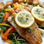Lemon Pepper Tilapia With Spring Arugula Salad served on plate