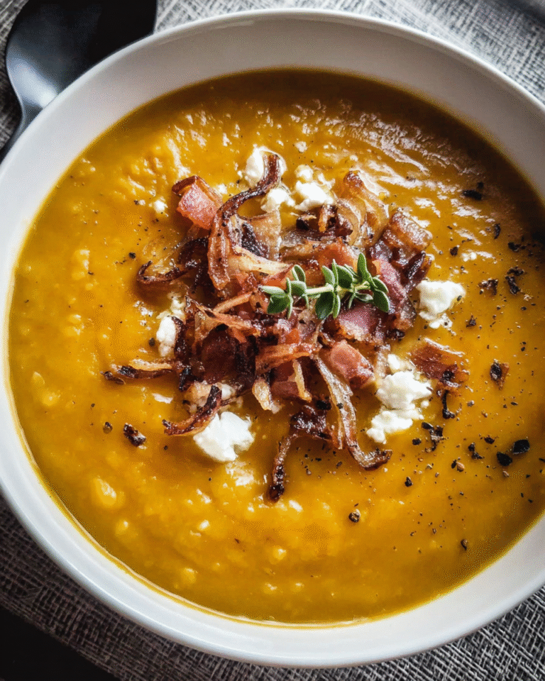 Loaded Baked Sweet Potato Soup in a bowl with toppings