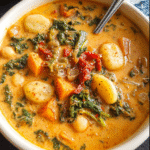 Marry Me Tuscan Vegetable Soup in a creamy Tuscan-style bowl with vegetables and gnocchi