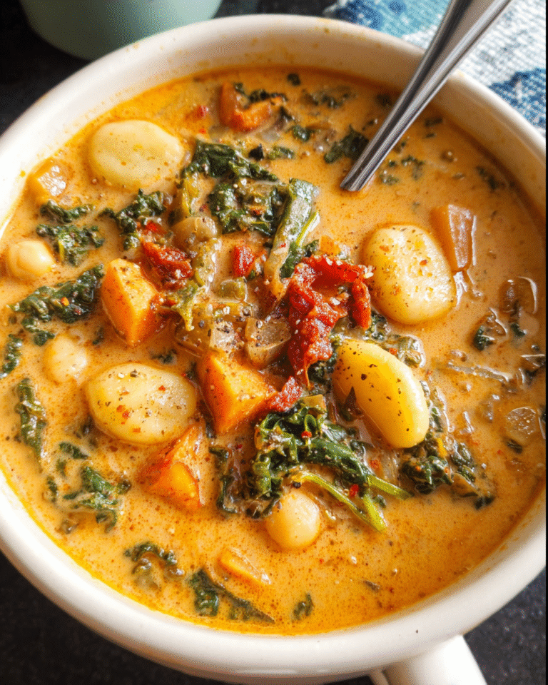 Marry Me Tuscan Vegetable Soup in a creamy Tuscan-style bowl with vegetables and gnocchi
