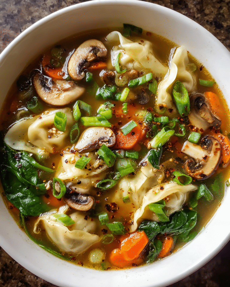 Potsticker soup with chicken dumplings in broth