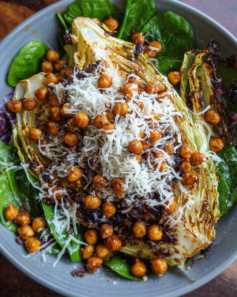 Sweetheart Cabbage Salad with Gyoza Chickpeas and Parmesan plated