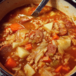 Bowl of Sauerkraut Soup with Sausage