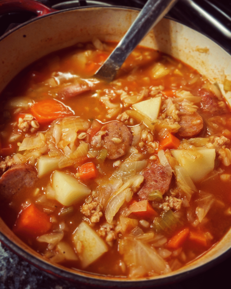 Bowl of Sauerkraut Soup with Sausage