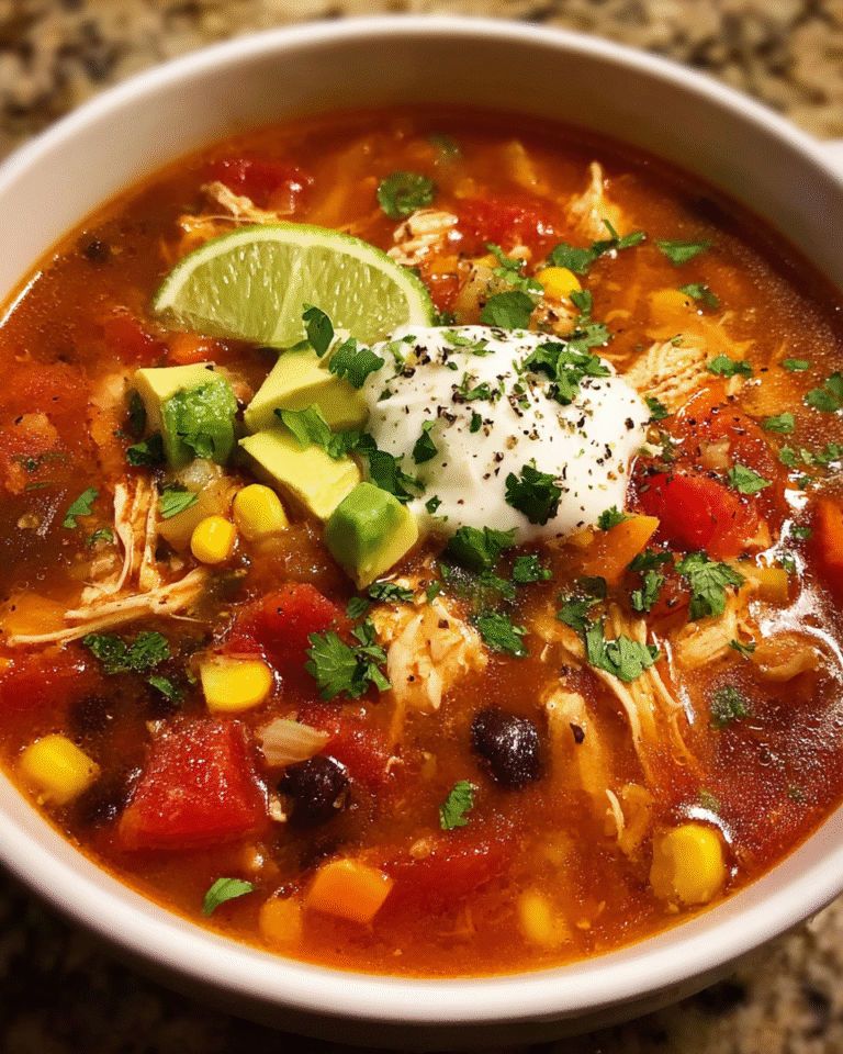slow cooker Mexican chicken soup topped with avocado and cilantro