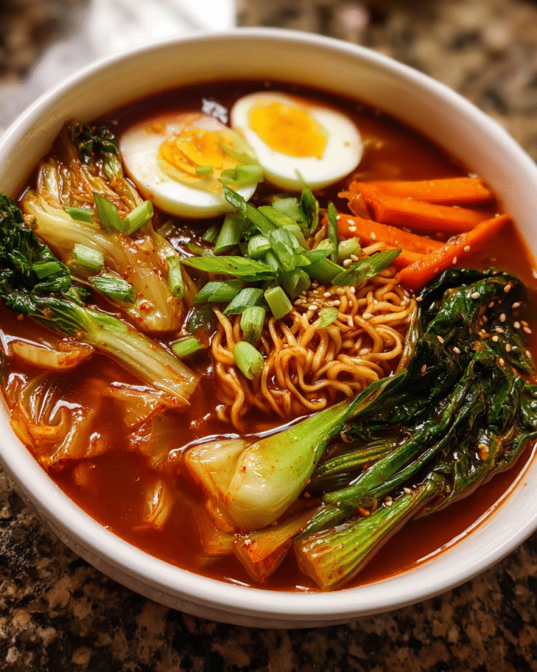 Spicy Korean Noodle Soup served hot with toppings
