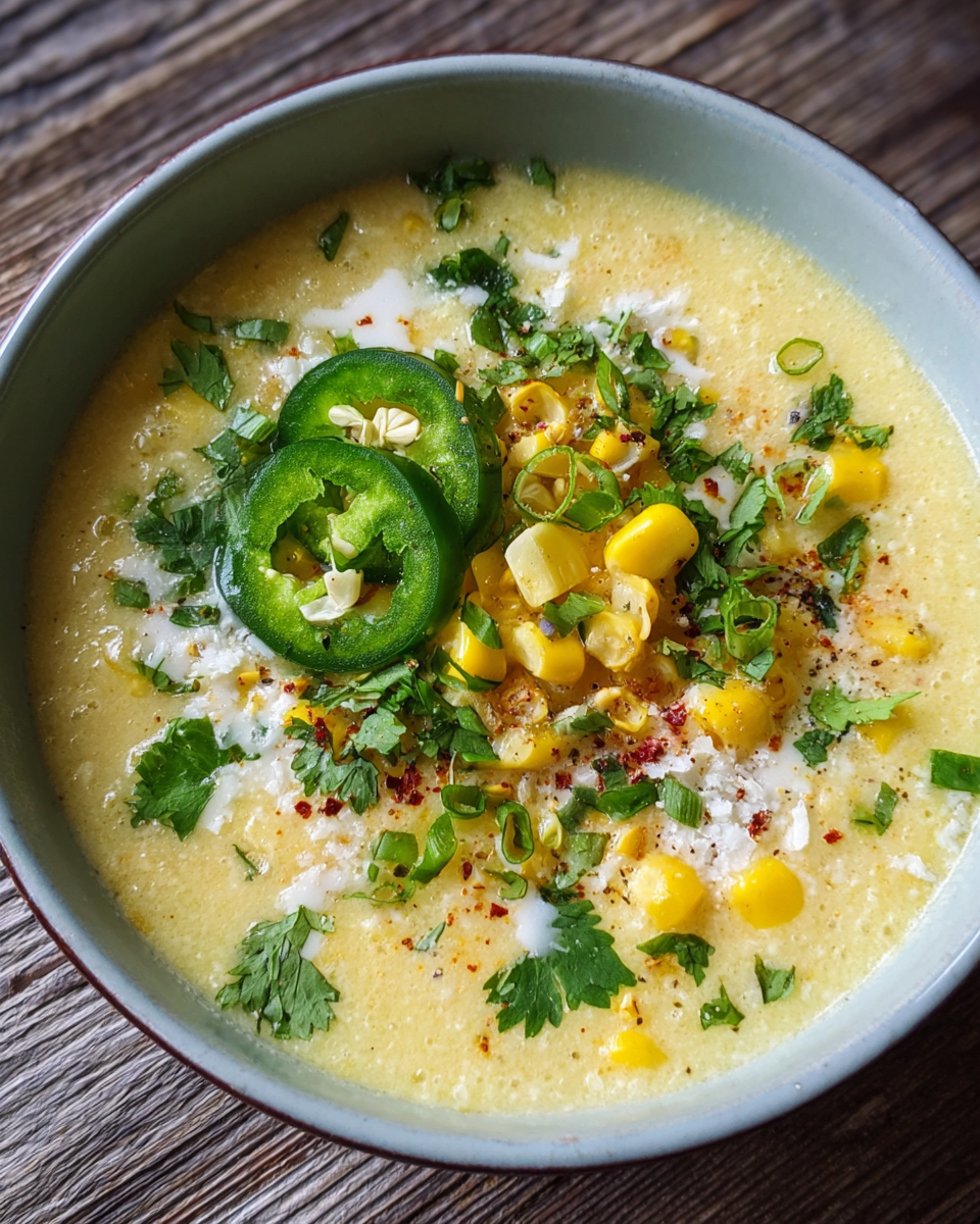 Bowl of creamy sweet corn chowder made with coconut milk and fresh toppings