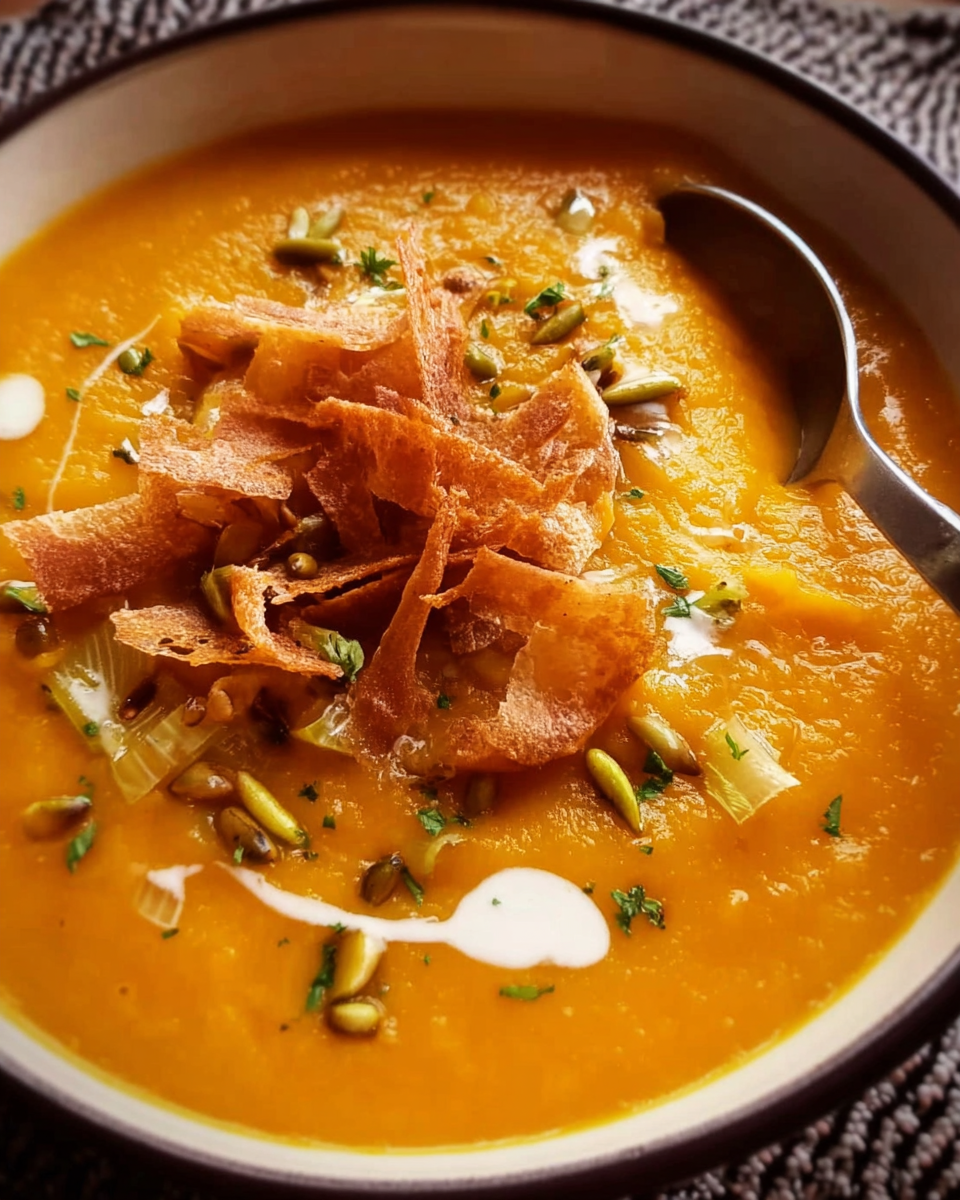 Creamy sweet potato soup with garnishes