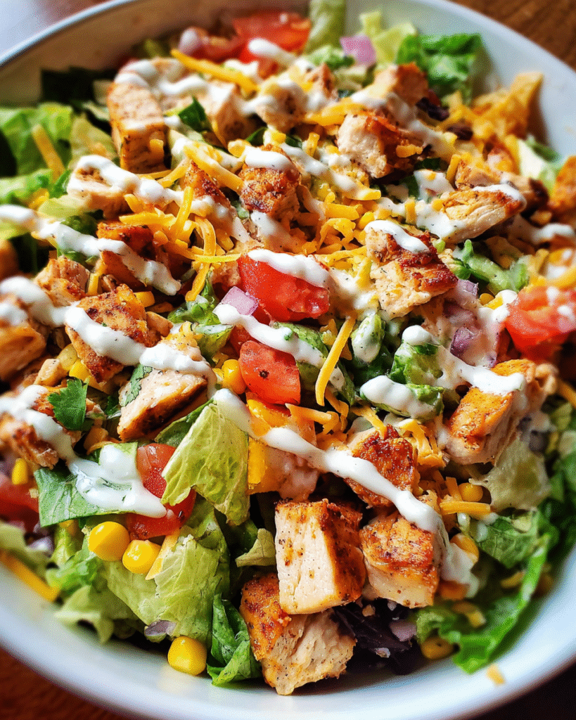 Tex-Mex Chicken Chopped Salad in rustic bowl